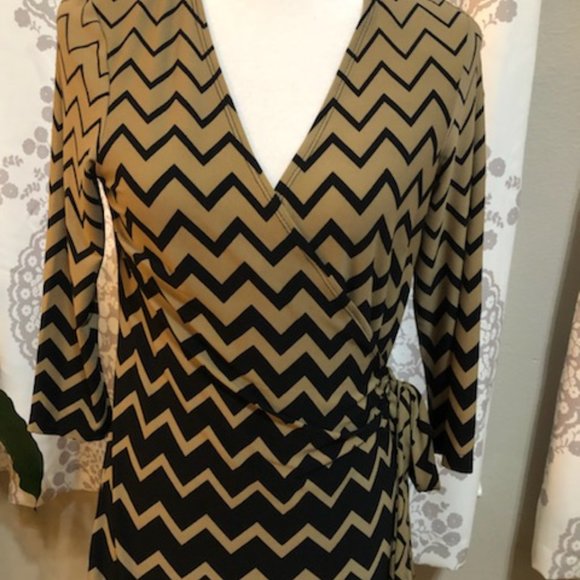 Emma & Michelle Blk/Brn Chevron Wrap Dress - Med - Picture 3 of 6